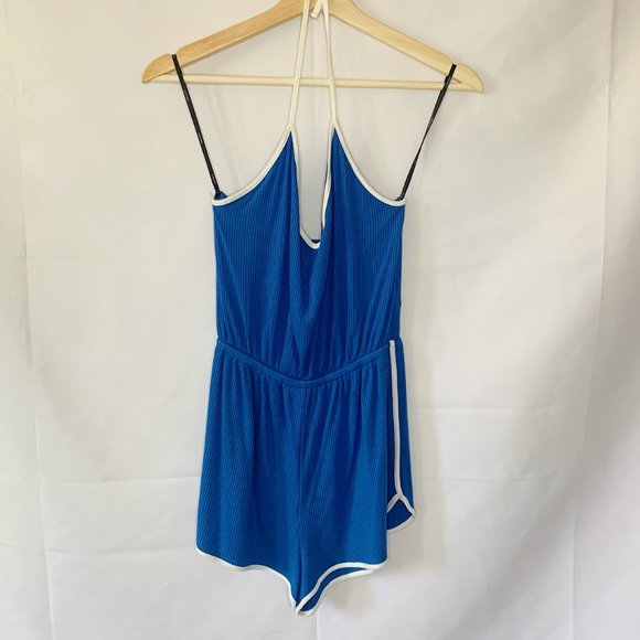 NWOT Forever 21 Retro Romper Halter Blue Size M - Picture 2 of 5